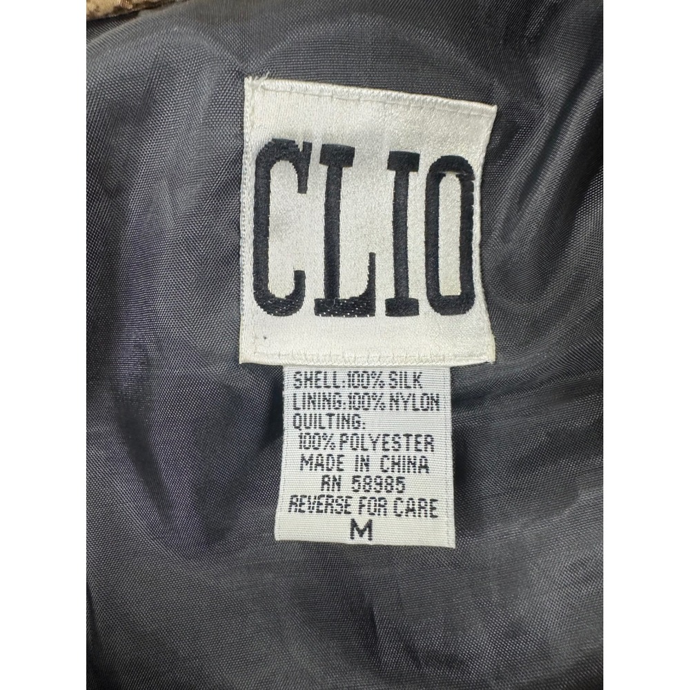 Clio Vintage 90s Quilted Jacket Medium Tan Vintage Animal Print Silk Puffer Coat - Picture 5 of 16